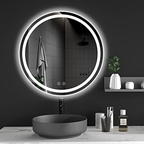 Image of Dripex 500mm Round LED Bathroom Mirror, Illuminated Circle Makeup Vanity Mirror with Demister Pad, Anti-fog, 3 Lighting Modes, Dimmable, Wall Mounted, Front+Backlit, IP44