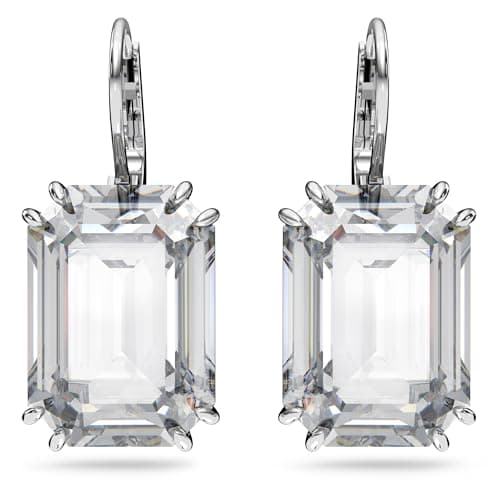 Image of Swarovski Millenia drop earrings, Octagon cut, White, Rhodium plated