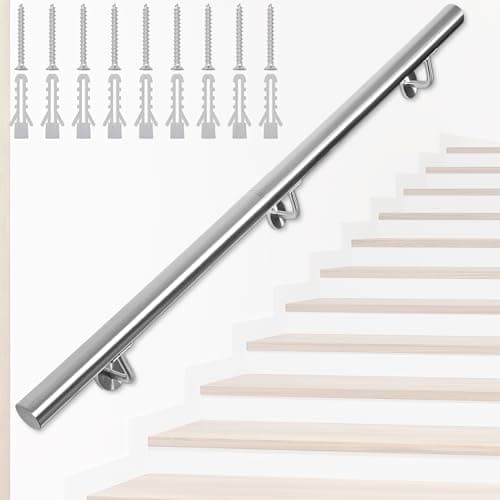 Image of FREEAMG 200CM Handrails for Stairs, Stainless Steel Handrail with Brackets, Banister Rail Support Kit for Outdoor/Indoor Stairs, Loft, Porch, Garage & Deck Hand Rail (Silver)