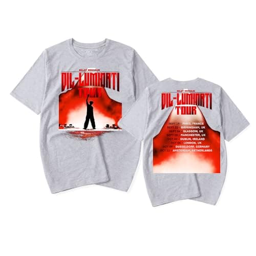 Image of RYSXJLX Diljit Dosanjh T-Shirt Dil-Luminati Tour UK 2024 Women Men Fashion Casual Short Sleeve Tee (XS,Grey)