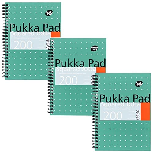 Image of Pukka Pad, A5 Squared Jotta Book 3-Pack – 21 x 14.9cm - Wirebound Notebook with 5mm Squares on 80GSM White Paper with Perforated Edges for Easy Removal - 200 Pages