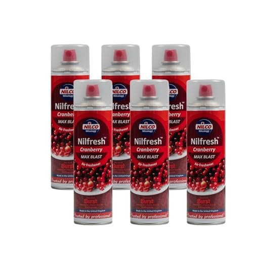Image of Nilco Nilfresh Cranberry Air Freshener 6-Pack – 500ml High-Discharge Odour Neutraliser Long-Lasting Waterless Spray for Home, Office & Industrial Use, Powerful Cranberry Scent