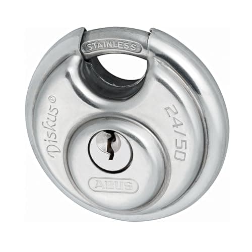 Image of ABUS Diskus Padlock 24IB/50 Made of Stainless Steel - with 360° All-Round Protection - for Protection Against Severe Weather Conditions - ABUS Security Level 7 - Silver/Blue