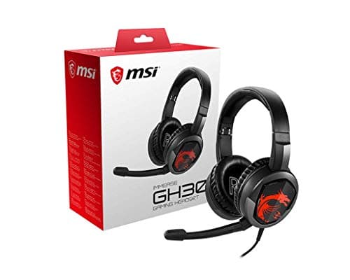 Image of MSI IMMERSE GH30 Gaming Headset 'Black with Iconic MSI Dragon Logo, Wired Inline Audio with splitter accessory, 40mm Drivers, detachable Mic, easy foldable design'