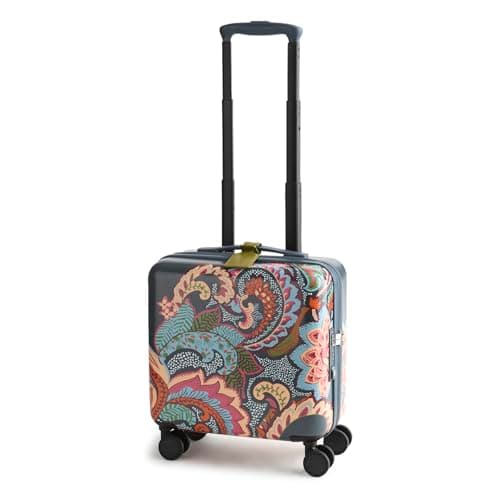 Image of Vera Bradley Hardside Luggage Mini Adair Spinner Suitcase, Leaf Me Not Paisley Dark Slate