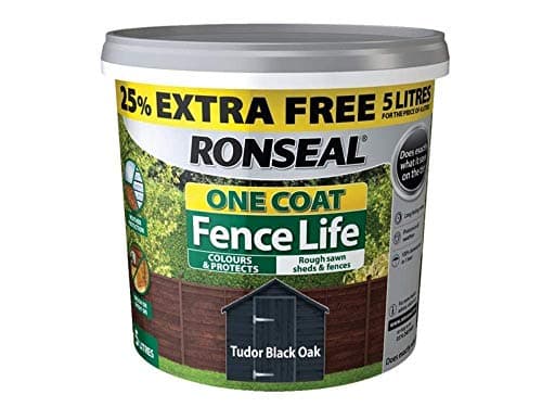 Image of Ronseal RSLFLBON4LAV One Coat Fence Life Tudor Black Oak New 5 Litres