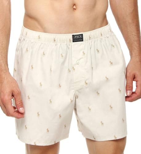 Image of Polo Ralph Lauren All Over Pony Player Woven Boxer, Beach Stone/Khaki, M