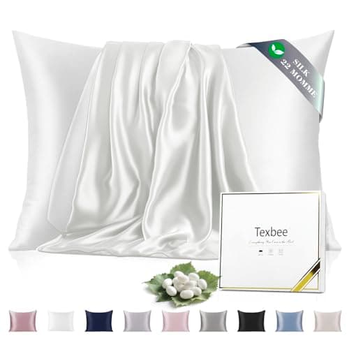 Image of Texbee Silk Pillowcase, 22 Momme Mulberry Silk Pillowcases for Hair and Skin Health, Soft Smooth Breathable Cool Satin Pillow Case for Beauty Sleep, with Gift Box, 1pc (50x75 cm, Ivory White)