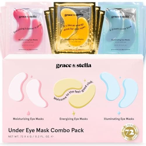 Image of Under Eye Mask - Reduce Dark Circles, Puffy Eyes, Undereye Bags, Wrinkles - Gel Under Eye Patches, Vegan Cruelty-Free Self Care by grace and stella (72 Pairs, GoldPinkBlue)