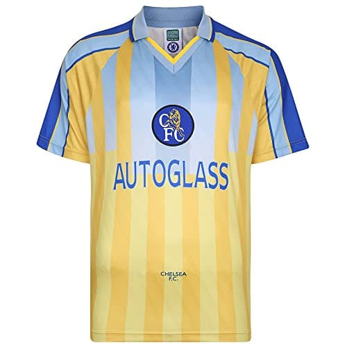 Image of Score Draw Chelsea 1998 Away Retro Football Shirt Yellow Large Polyester