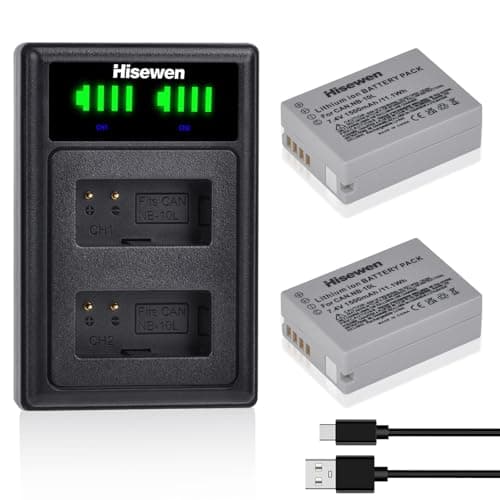 Image of Hisewen 2 Pack NB-10L NB10L Battery 1500mAh and Dual Charger for Canon PowerShot G1 X, G3 X, G15, G16, SX40 HS, SX50 HS, SX60 HS Camera