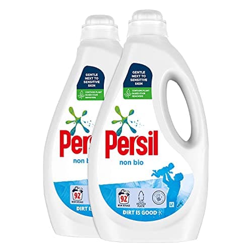 Image of 2 Pack of Persil Non Bio Tough On Stains, Gentle Next to Sensitive Skin Laundry Washing Liquid Detergent 100% Recyclable Bottle 92 Wash, 2.484L