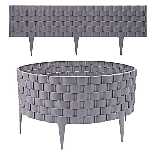 Image of Taylor & Brown Set of 4 Decorative Grey Garden Fencing Faux Rattan Effect Plastic Edging Lawn Plant Border Flowerbed Patio Driveway Weaved Rattan Effect | Covers a 2.38m long edging