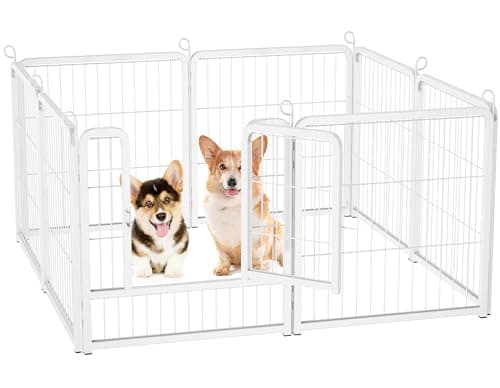Image of HOMIDEC Dog Pen, 8 Panel Puppy Pen with Door, High 60cm Indoor/Outdoor Dog Playpen, Portable Detachable Pet Run Enclosures for Dogs, Puppies, Cats, Rabbits and Other Animals(White)