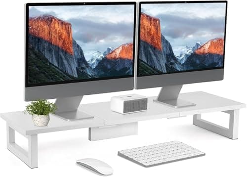 Image of M.J COMFY-LIFE Dual Monitor Stand, 91x26cm Desks Shelf, Double Monitor Riser for Laptop PC Computer Screen Monitor Stand Desktop Organiser for Working (Black)