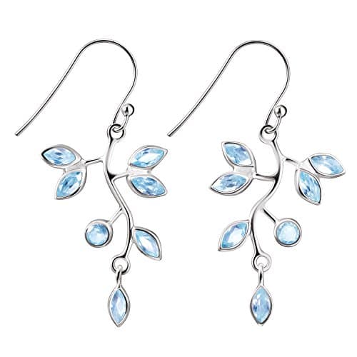 Image of Franki Baker Aquamarine Coloured CZ and 925 Sterling Silver Vine Leaf Earrings