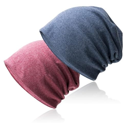 Image of Hurinan Slouch Beanie Hat,Soft Baggy Beanie Hat and Cotton Jersey Skull Cap Winter Unisex Headwear for Men Women (Rose red+Blue)