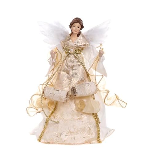 Image of Goodwill Resin & Fabric Cream & Gold 31cm Tree Top Angel with Feather Wings