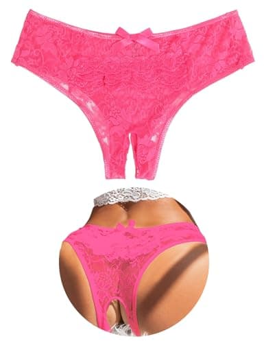 Image of ohyeahlady French Knickers Women Plus Size Ruffled Lace Thongs Stretchy Bikini Briefs Sheer Mesh Sexy Panties Brazilian Knickers Hipster Underwear Pink Size S
