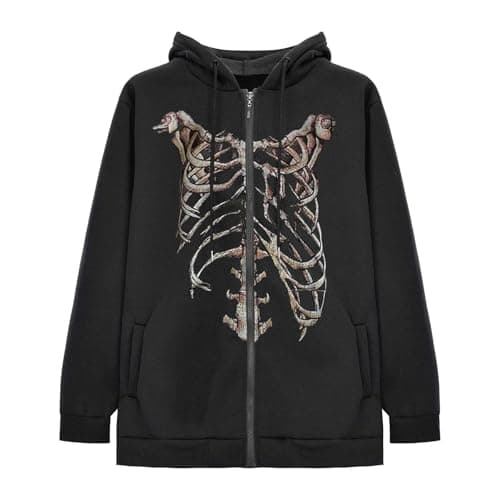 Image of Generisch Hoodie Women's Hoodie Sweat Jacket Sweatshirt Gothic Bone Pattern Hoodie Hoodie, black, M
