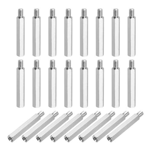 Image of sourcing map Hex Spacer Screws, M4x30mm+6mm Male to Female Thread Brass Nickel Plated Motherboard Standoffs Spacer Pillars for PCB Circuit Boards FPV Quadcopter Drone DIY, Pack of 24
