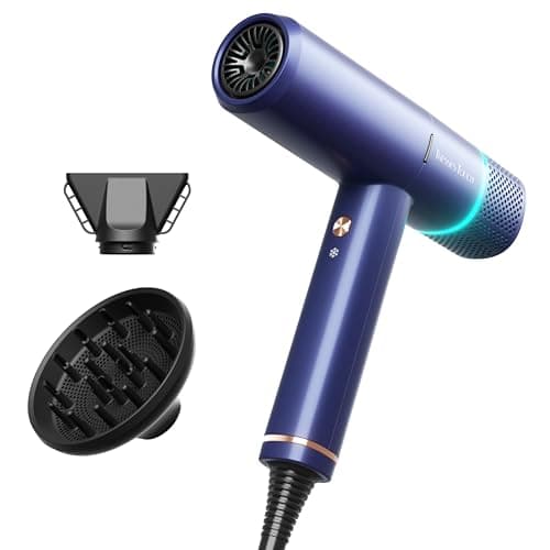 Image of Hair Dryer Ionic Hairdryer, High Speed Blow Dryer with Diffuser for Women & Men, Fast Dry with 3 Temps/2 Speeds, Cold Shot, Lightweight for Home Travel, Even Heat, Anti Frizz, Low Noise, Blue