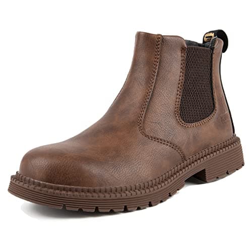 Image of USOR Steel Toe Boots for Men Women Lightweight Fashion Work Sneakers Breathable Comfortable Safety Toe Shoes Slip-Resistant Shoe for Industrial Construction, Brown 39
