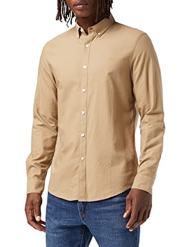 Image of Farah Brewer Slim FIT Cotton Oxford Shirt Beige