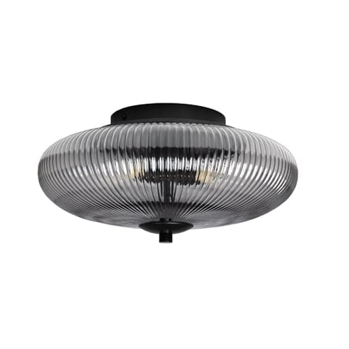 Image of Britalia Flush Mount Ceiling Light, 30cm, Black and Smoked, Glass, Vintage, 15cm x 30cm, Indoor