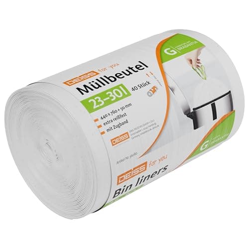 Image of DEISS Bin Liners 23-30 Litre for Brabantia Touch Bin (Size G), Pack of 40.