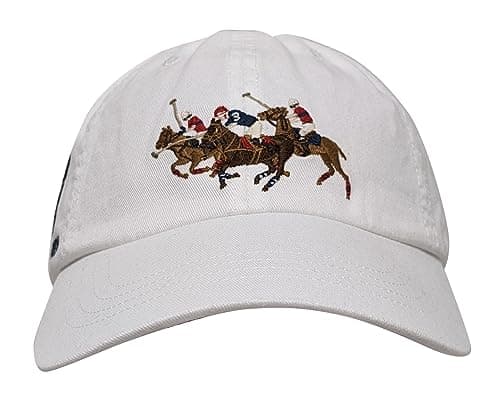 Image of Polo Ralph Lauren Men`s Embroidered Chino Baseball Cap with Leather Strap (White (Polo Players), One Size), White (Polo Players), One Size