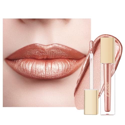 Image of Oulac Peach Diamond Lip Gloss - Metallic Nude Liquid Lip Stain, Long Lasting Lipstick for Women, also for Eyeshadow, Glitter Finish, Waterproof, No Transfer, Full Coverage, Vegan, 4.5ml, MD06