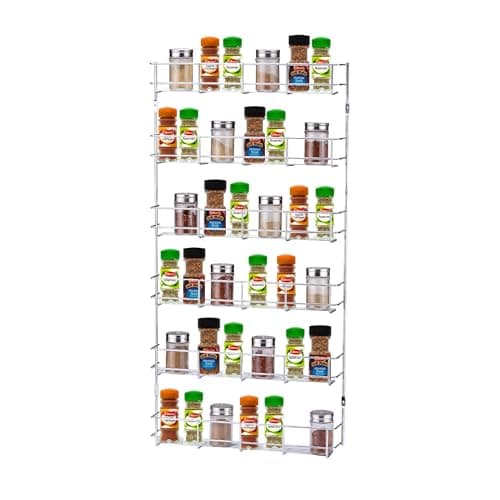 Image of Buckingham 6 Tier Spice & Herb Rack Wall Mountable or Kitchen Cupboard Door Storage, Sturdy Gauge Chrome Plated Wire Construction. Premium Quality, 38.5 cm x 6.2 cm x 78.5 cm (30107)