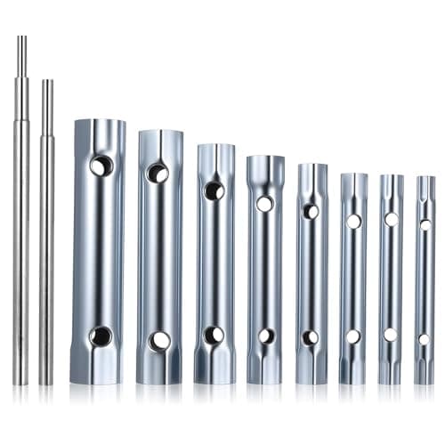 Image of kebitedamai 8 Pcs Tubular Box Spanner Set, 6-22mm Metric Box Spanners for Taps, Back Nut Tap Tube Spanner Set for Taps Plumbing Installations Vehicle Repairs Tubular Sink Wrench, with 2 Tommy Bars