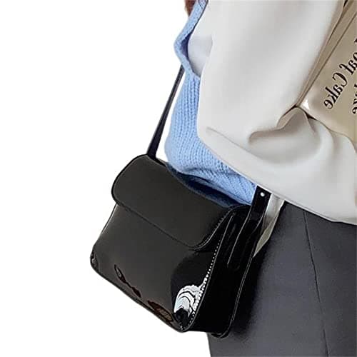 Image of Iordan Handbag Retro Patent Shoulder Bag For Women Flap Small Square Bag Fashion Underarm Crossbody Bag Ladies Handbag Purse-Black