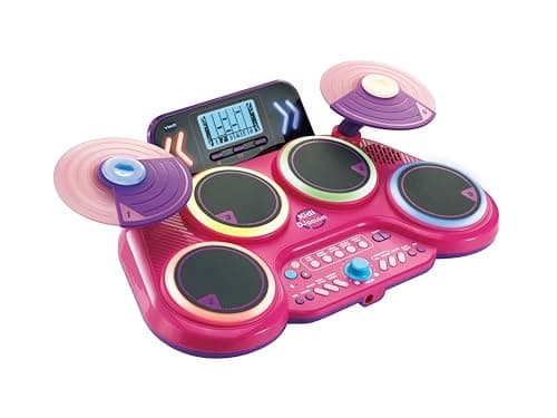 Image of VTech Kidi DJ Drums Pink, Light-up Electronic Drum Kit for Kids, with 4 Drums, 2 Cymbals, Drum Sticks, Bluetooth, Coach Mode and More, Music Toy for Ages 5, 6, 7 Plus Years, English Version
