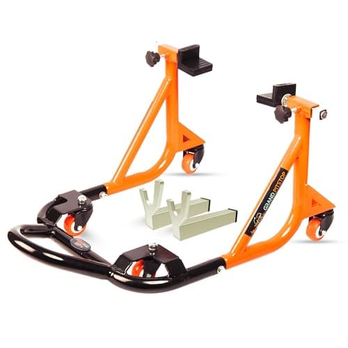 Image of Grand Pitstop Universal Adjustable Rear Paddock Stand for Motorcycle with Swingarm Rest (360° Dismantable, Black Orange, Motorcycle Weight Up to 500 lbs/ 226 Kgs)