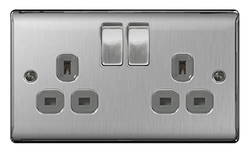 Image of BG Nexus Metal 2 Gang 13A Switched Socket Brushed Steel (Grey Inserts)