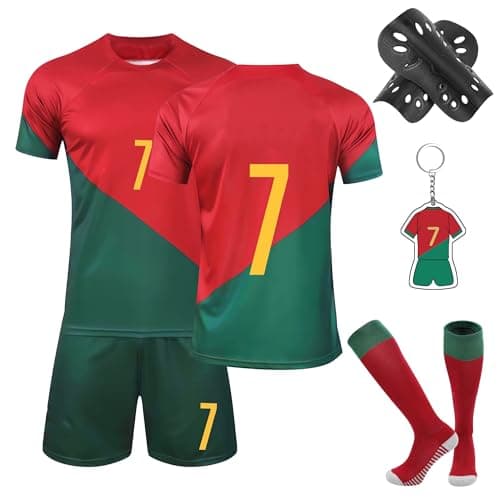 Image of yumcute Football Kits for Boys, Soccer Training Shirts Jersey Shorts Set with Socks Guard Plate Keychain For Kids Children