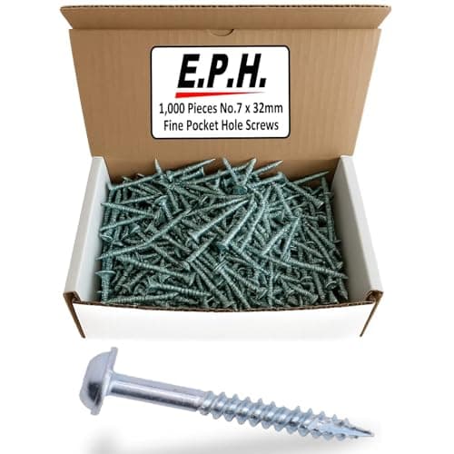 Image of E.P.H. Pocket Hole Screws, No.7 x 32mm, Pack of 1,000, Fine Self-Cutting Thread, Square Drive, For Hardwoods, EPHS7321000F