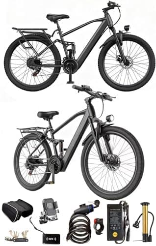 Image of Rexhan 26” Electric Bike, 26 Inch E Hybrid Bike, 36V 15AH Lithium Battery, Powerful Motor, Throttle, Dual Suspension, Dual Disc Brakes, 35-55 KM Range, Headlight, New