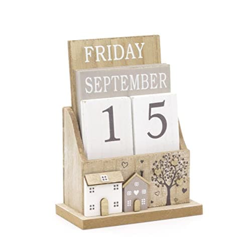 Image of Shabby Chic Wooden Perpetual Calendar | Desk Calendar Flip Calendar | Desktop Calendar House Calendar