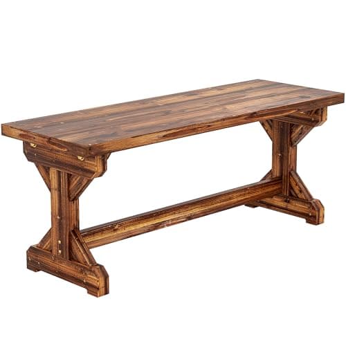 Image of Outsunny Wooden Garden Bench, 2-Seater Rustic Outdoor Bench Seat, Backless Garden Loveseat with Farmhouse X-Shaped Base for Patio, Porch, Park, Balcony, Carbonised Finish