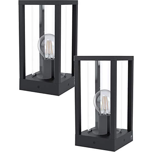 Image of 2 Pack IP44 Outdoor Bollard Light -Black Cast Aluminium Box- 40W E27 Lamp Post - Weatherproof Waterproof Driveway Path Garden lamp Post Tall
