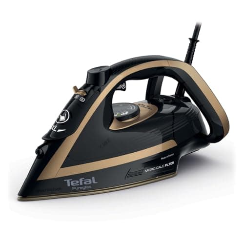 Image of Tefal Puregliss 3000W Steam Iron with Boost of 280g/min, Variable Steam, Vertical Steam, Autoclean Soleplate and Calc Filter, Black/Gold