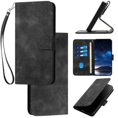 Image of Rfvzubemok Compatible with Huawei P10 (2017) Phone Cover,Compatible with Huawei P10 (2017) Card Slots Kickstand Flip Magnetic Closure Wallet Phone Case Black