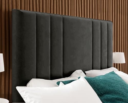 Image of QUALITY RIO CHENILLE HEADBOARD - 2FT6, 3FT, 4FT, 4FT6, 5FT, 6FT SIZE HEADBOARD WITH 30" HEIGHT - BEAUTIFUL DESIGN DIVAN BED HEADBOARD (DARK GREY, 4FT6 DOUBLE)