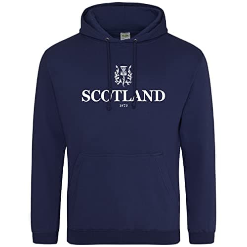 Image of Scotland Hoodie Mens Rugby Hoody Top Scottish Thistle Nations Supporter, L, Navy
