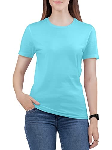 Image of Love My Fashions Women's Round Neck Short Sleeves Plain Cotton T-Shirt Azure Blue
