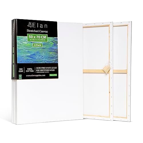 Image of Elan Stretched Canvases 50x70 CM, 6-Pack Large Canvas for Painting 280 GSM, Triple Primed Large Stretched Canvas for Painting 50x70 CM